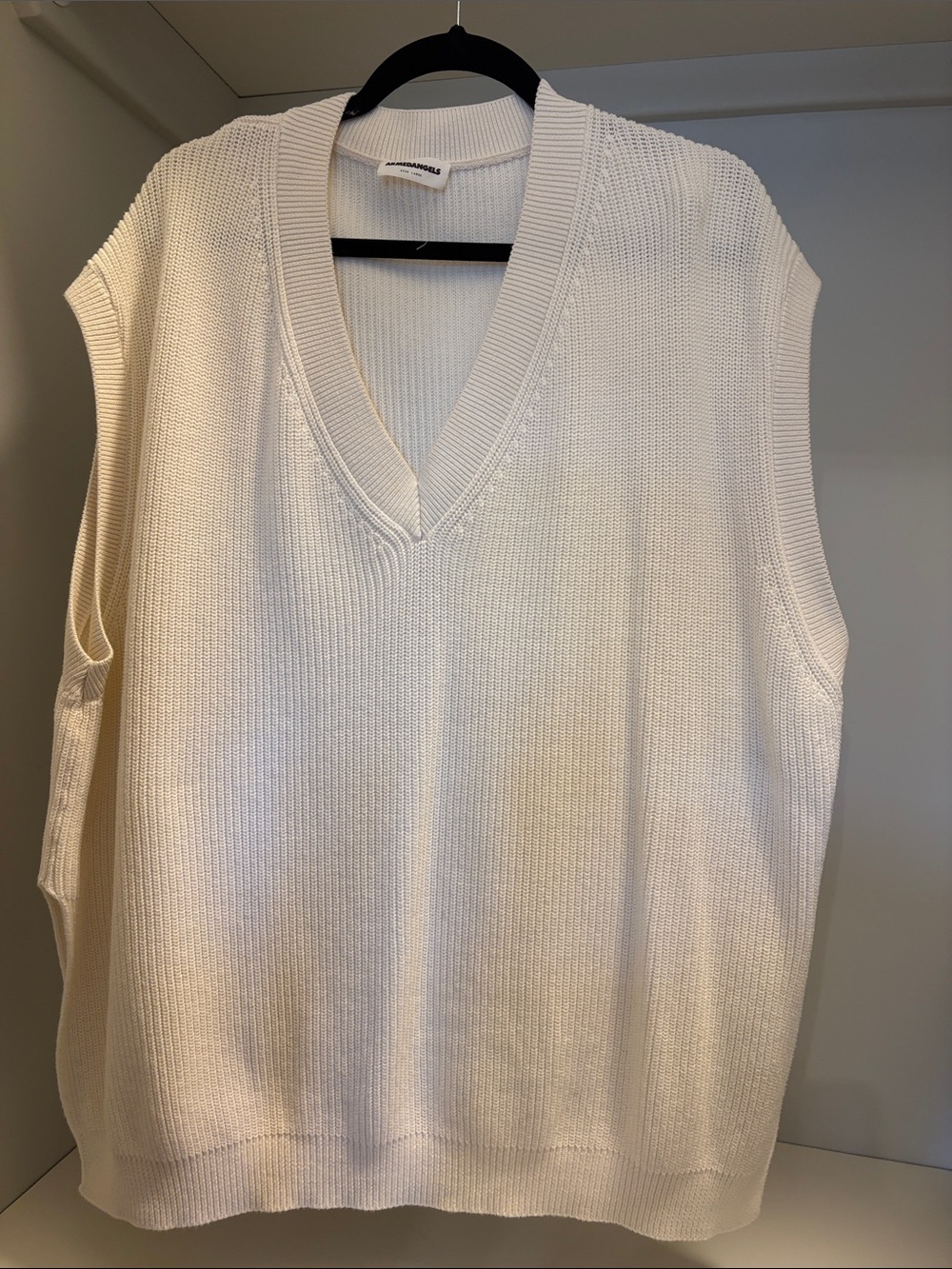 Oversized Sleeveless V-Neck Knit Tank Top in White